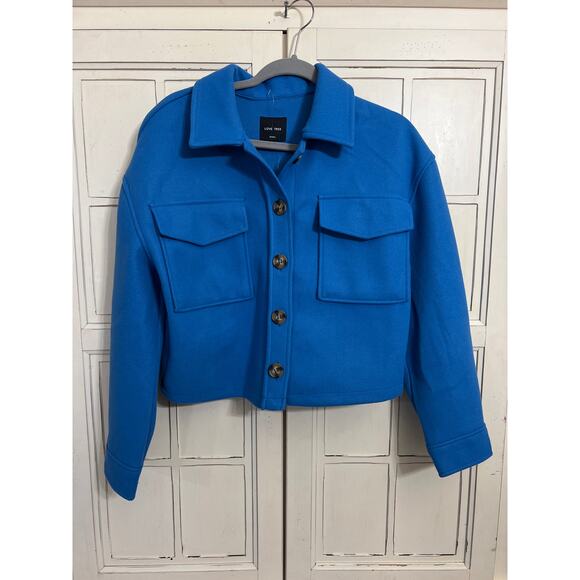 NWOT Love Tree size small blue fleece cropped shirt jacket - Picture 1 of 5